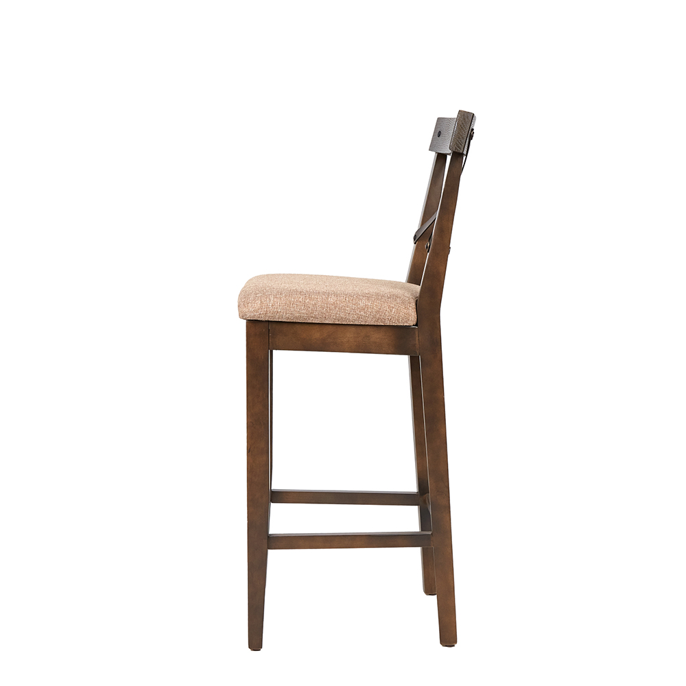Banco Alto Color Beige y Nogal con Asiento Acolchado y Estructura de Madera Industrial