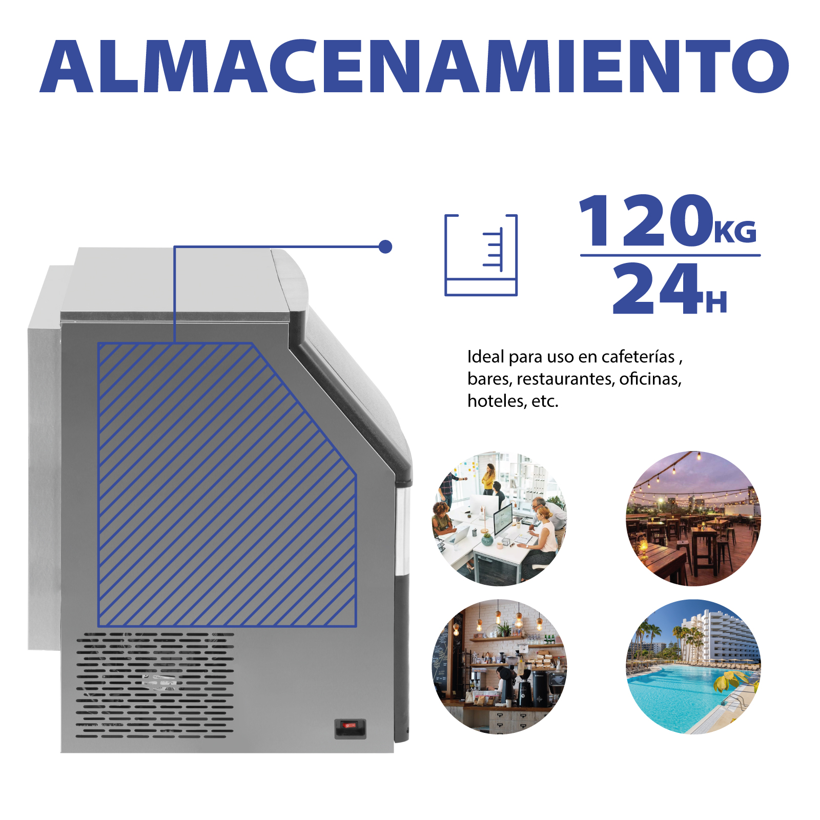 Maquina Para Hacer Hielo MQHLOC Industrial Capacidad 120Kg/24Hr Color Gris-Negro