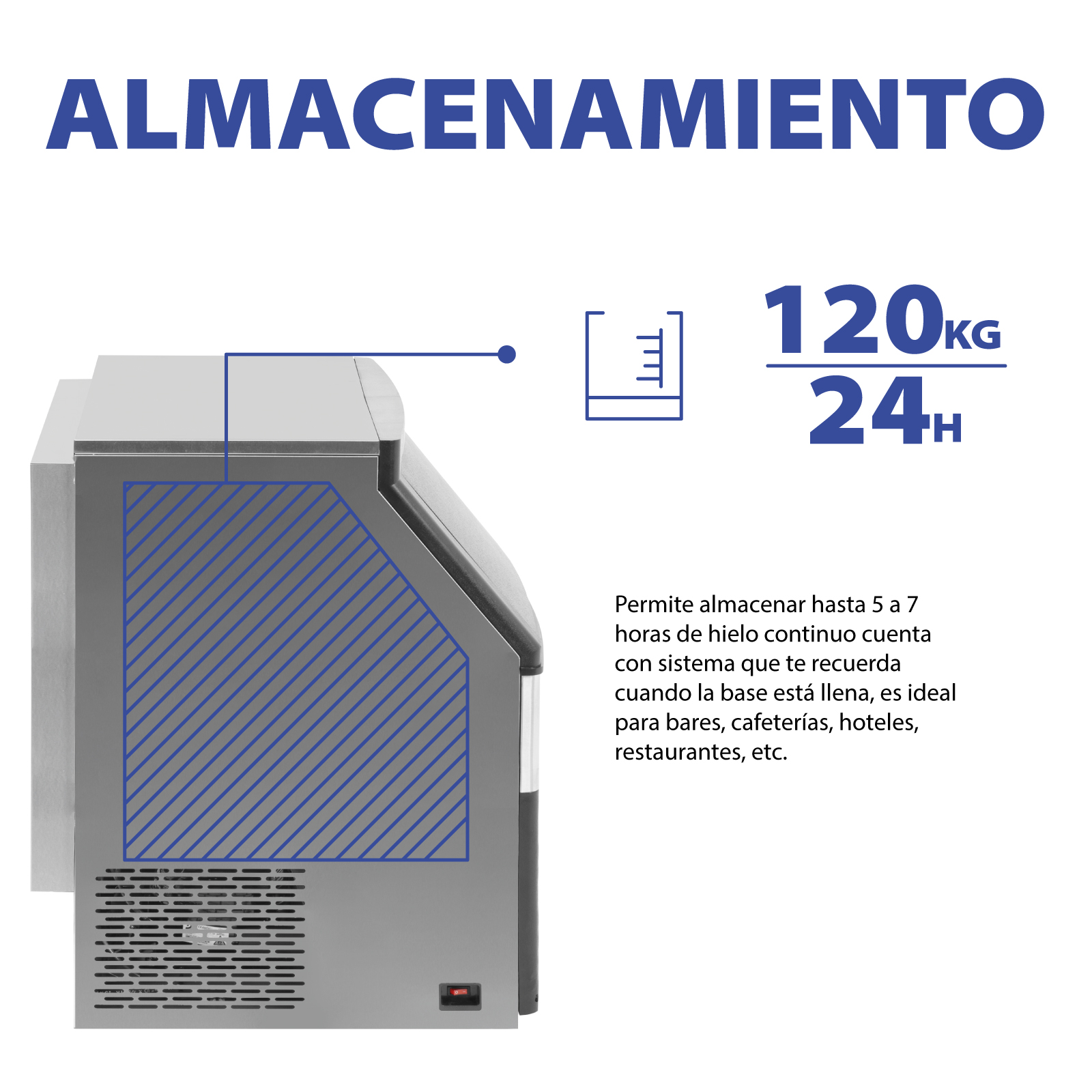 Maquina Para Hacer Hielo MQHLOC Industrial Capacidad 120Kg/24Hr Color Gris-Negro