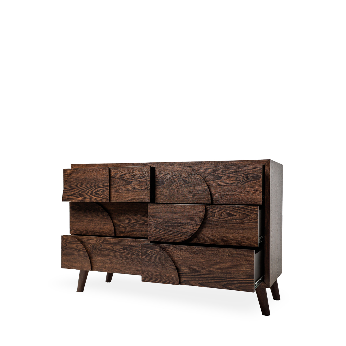 Cajonera de 6 Cajones con Relieve Decorativo de Madera y Estructura de Madera Industrial
