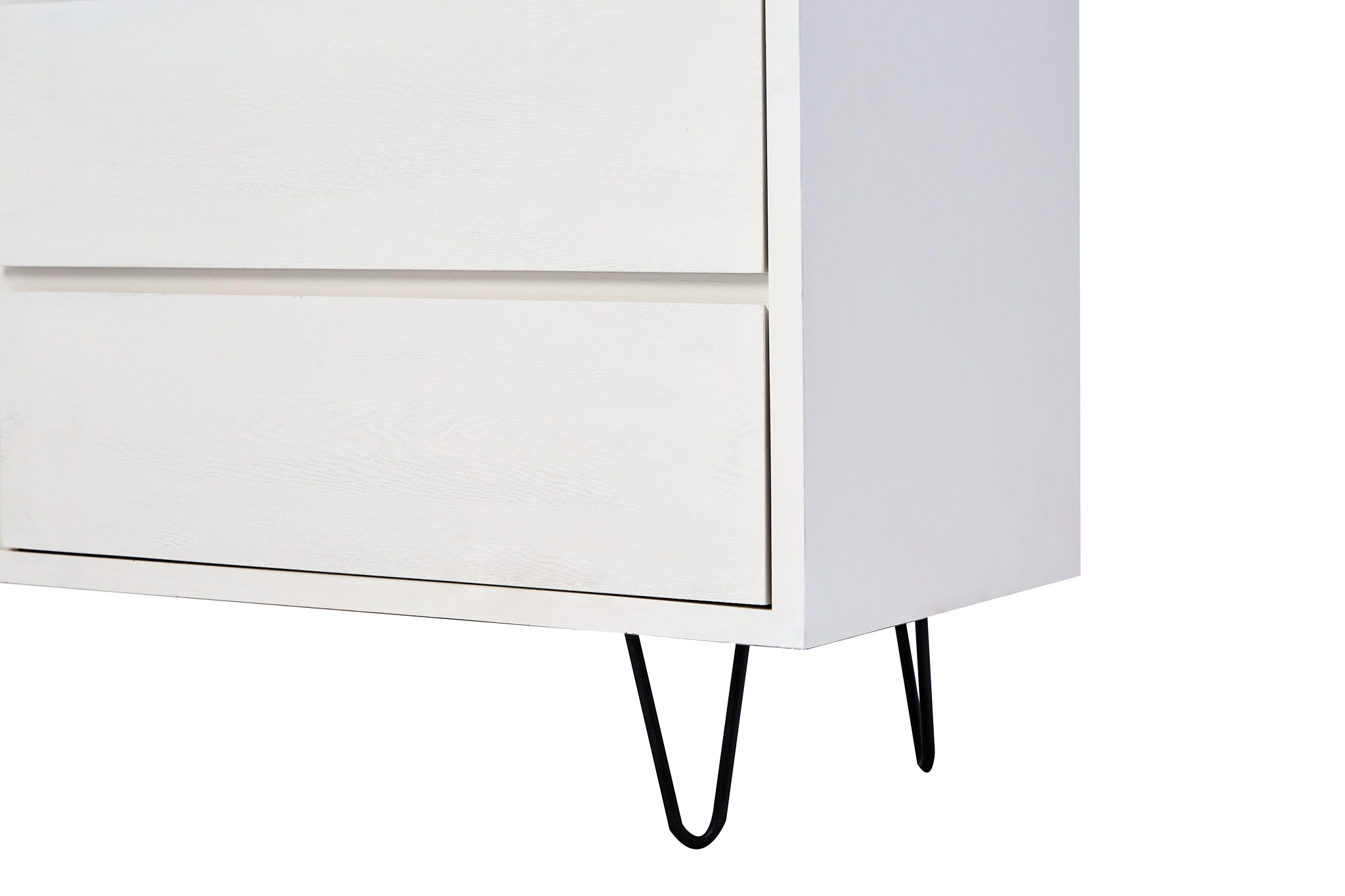 Cajonera Blanca con 5 Cajones. Patas de Metal Negras y Estructura de Madera Industrial