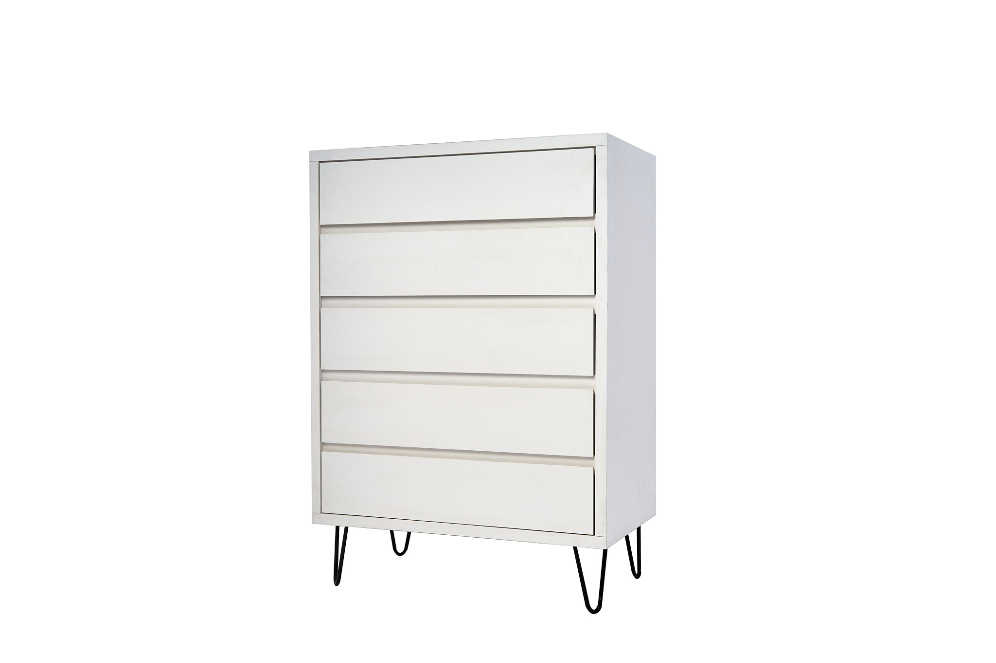 Cajonera Blanca con 5 Cajones. Patas de Metal Negras y Estructura de Madera Industrial