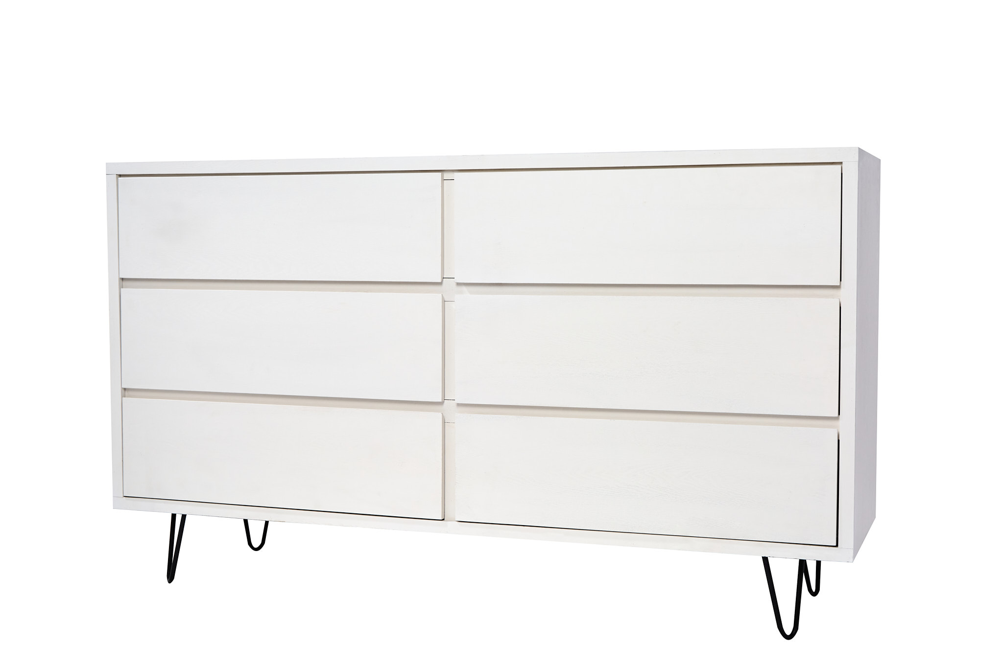 Cajonera Blanca con 6 Cajones. Patas de Metal Negras y Estructura de Madera Industrial