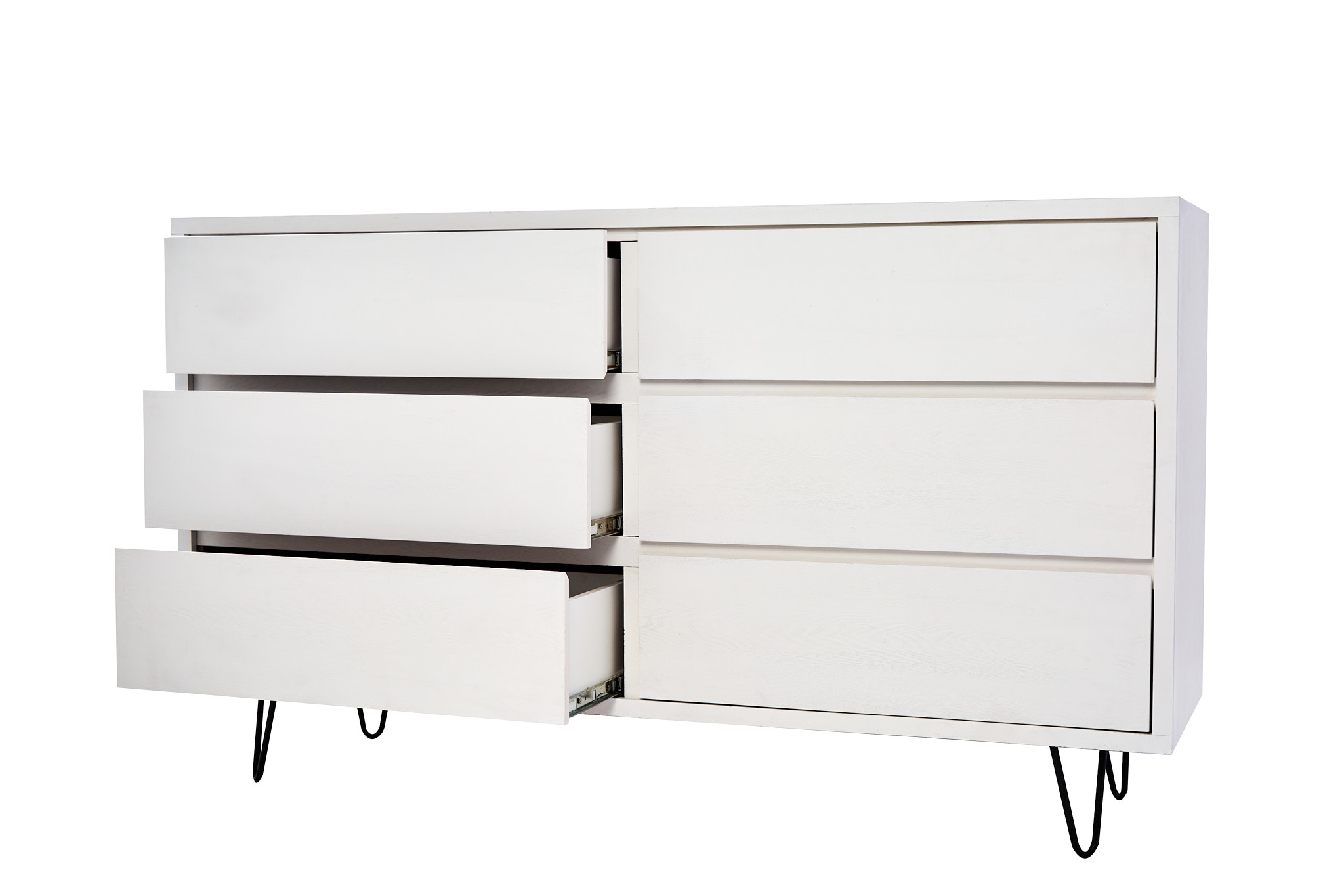 Cajonera Blanca con 6 Cajones. Patas de Metal Negras y Estructura de Madera Industrial