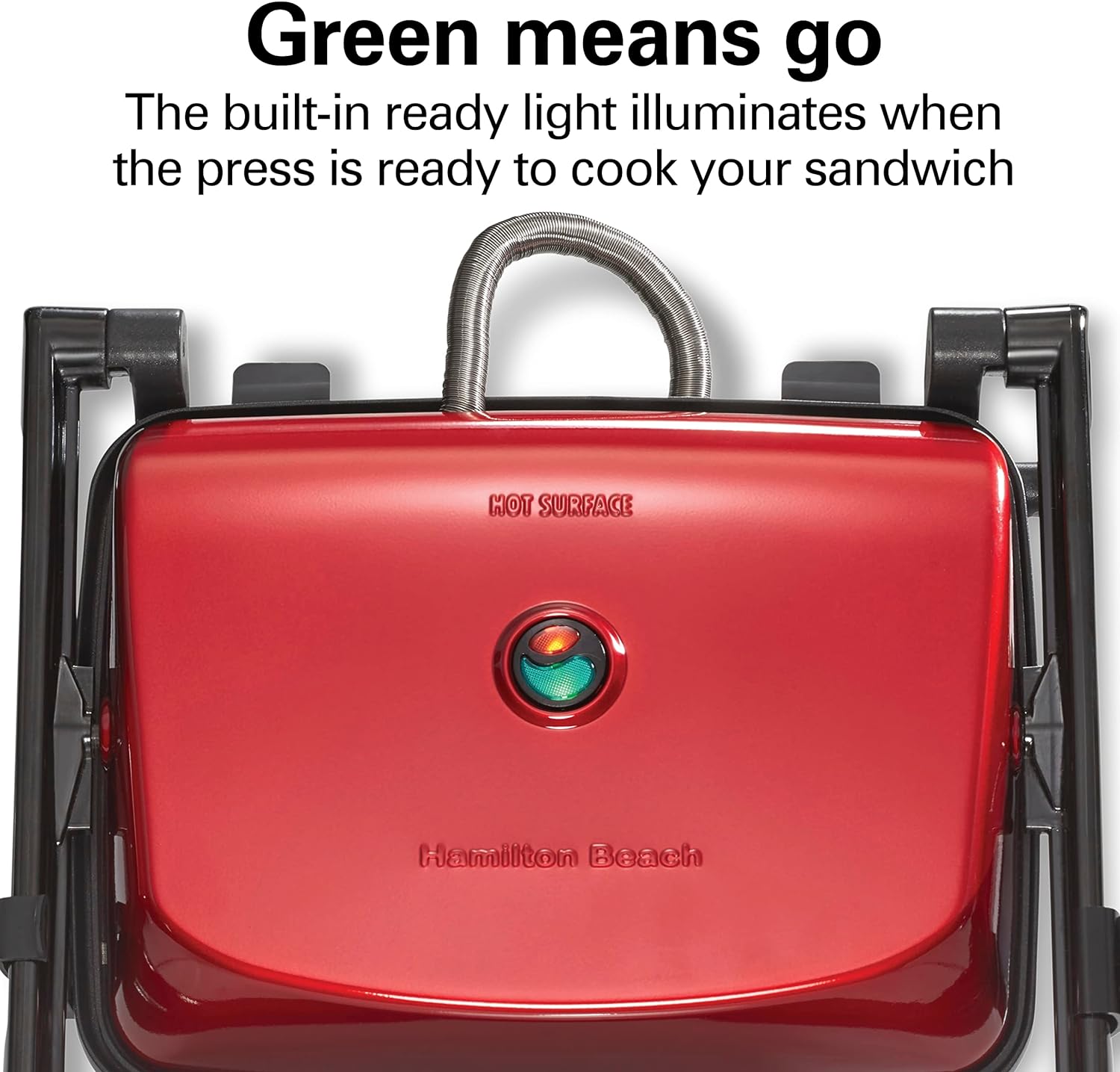 Hamilton Beach Sandwichera y Prensa para Panini con Parrillas Antiadherentes de 25.4 x 20.32 cm, Roja (25462Z)