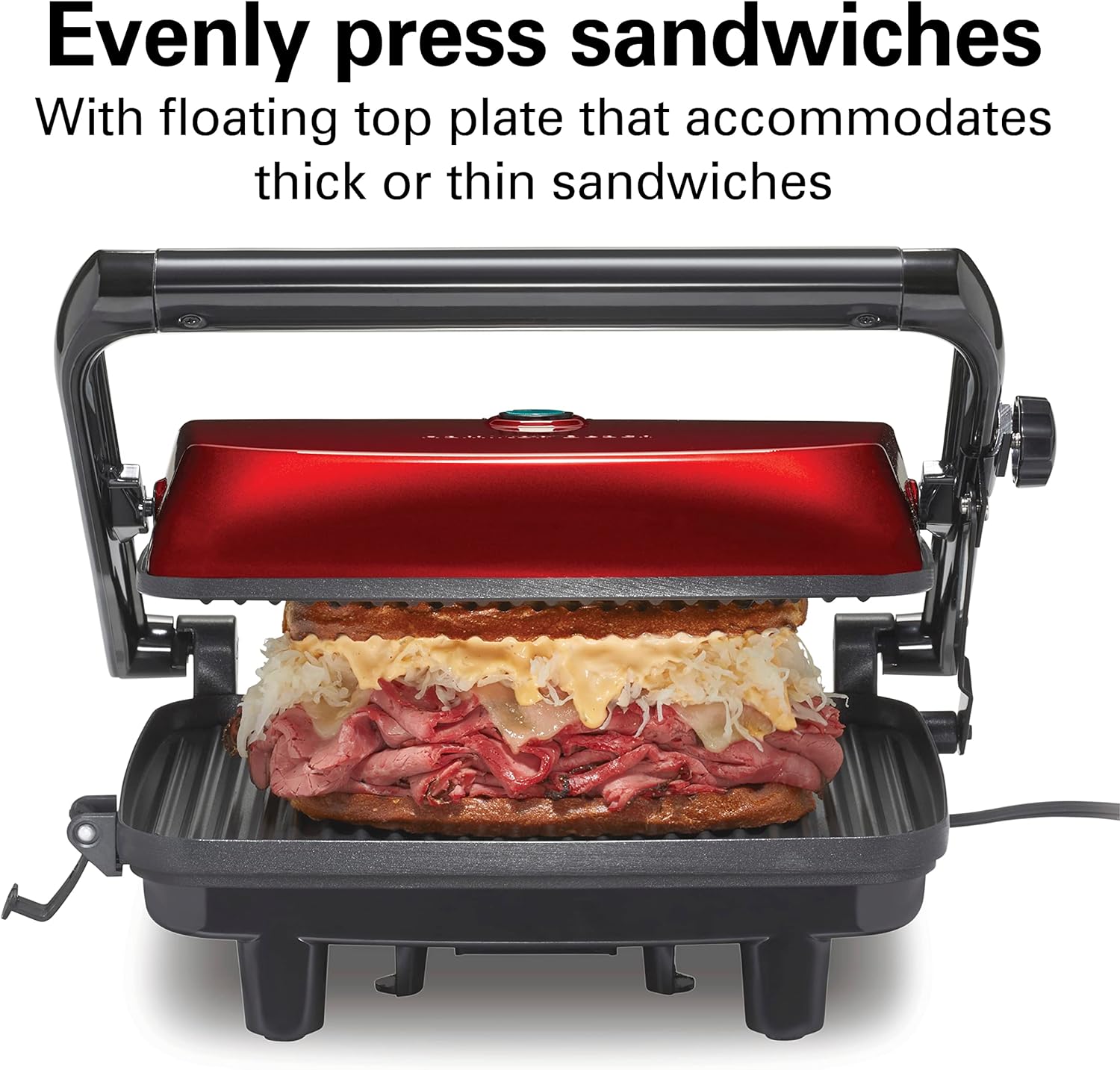 Hamilton Beach Sandwichera y Prensa para Panini con Parrillas Antiadherentes de 25.4 x 20.32 cm, Roja (25462Z)