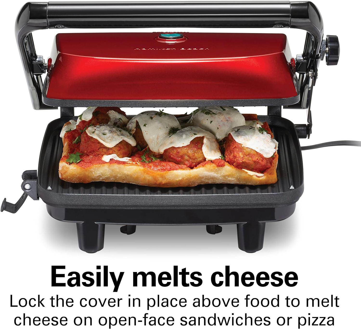 Hamilton Beach Sandwichera y Prensa para Panini con Parrillas Antiadherentes de 25.4 x 20.32 cm, Roja (25462Z)