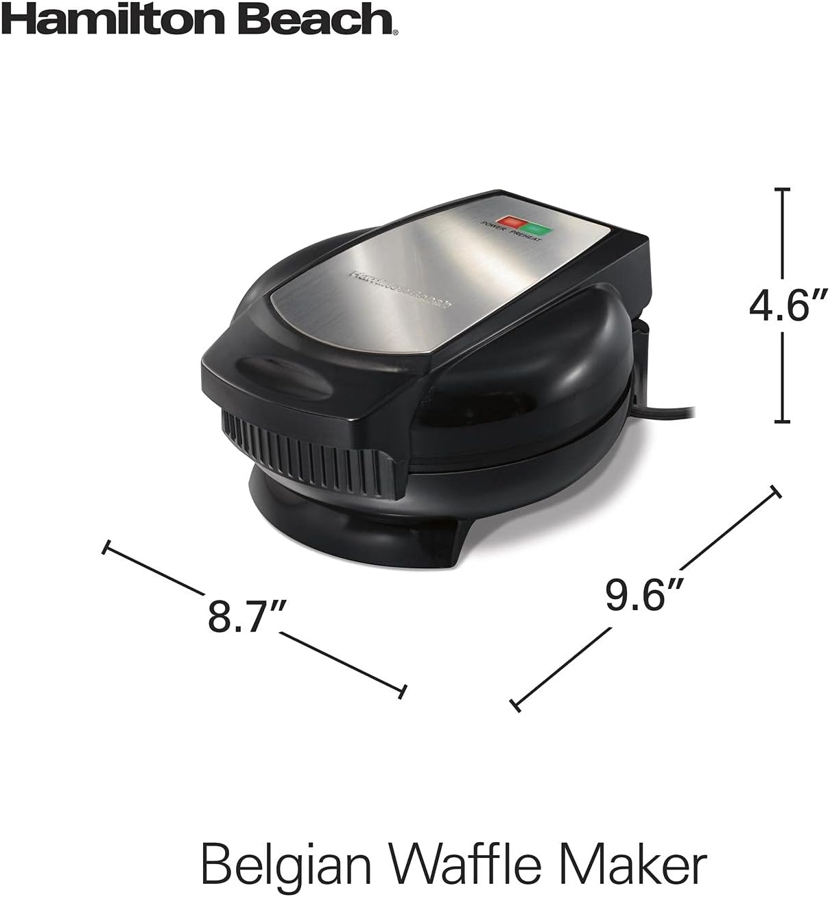 Hamilton Beach Wafflera Eléctrica Belga, Compacta, Color Negro (26071)