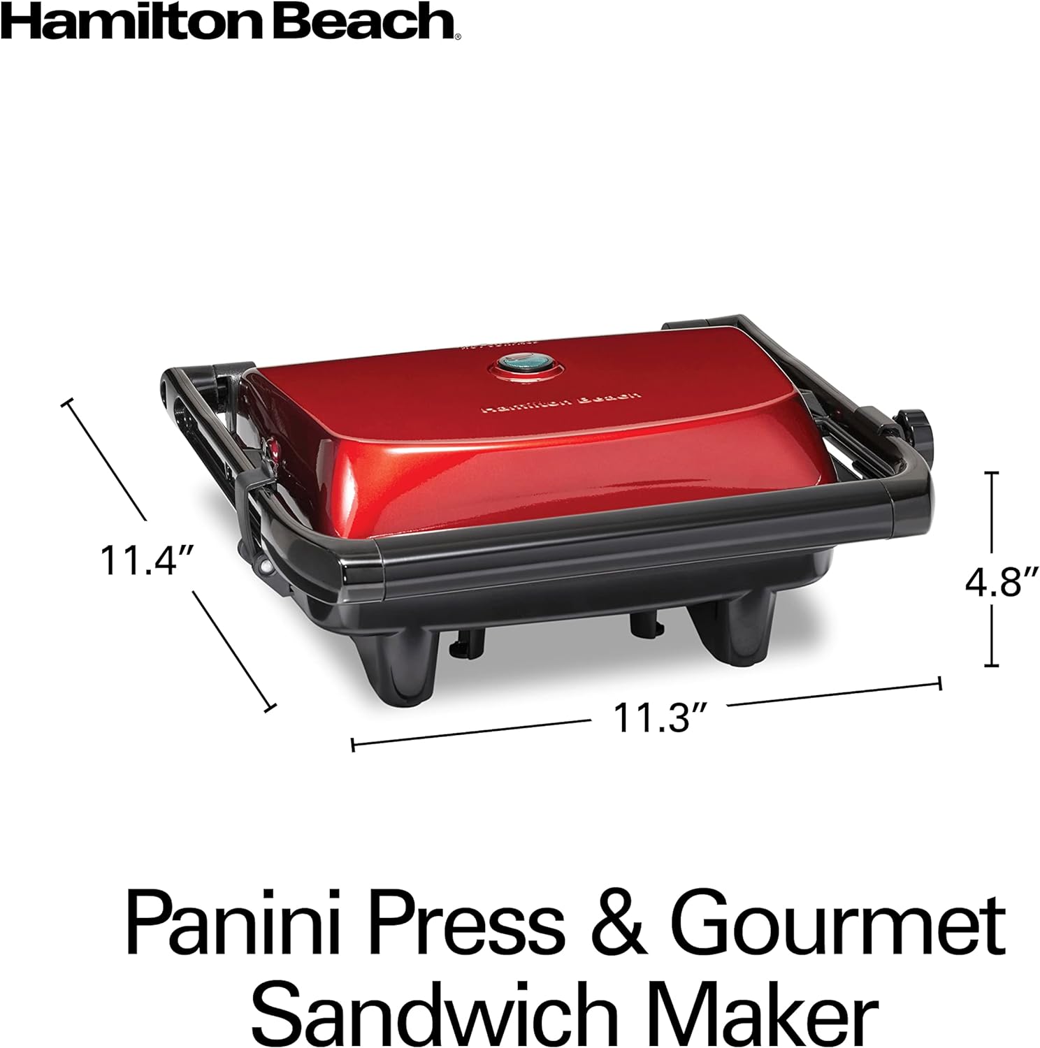Hamilton Beach Sandwichera y Prensa para Panini con Parrillas Antiadherentes de 25.4 x 20.32 cm, Roja (25462Z)