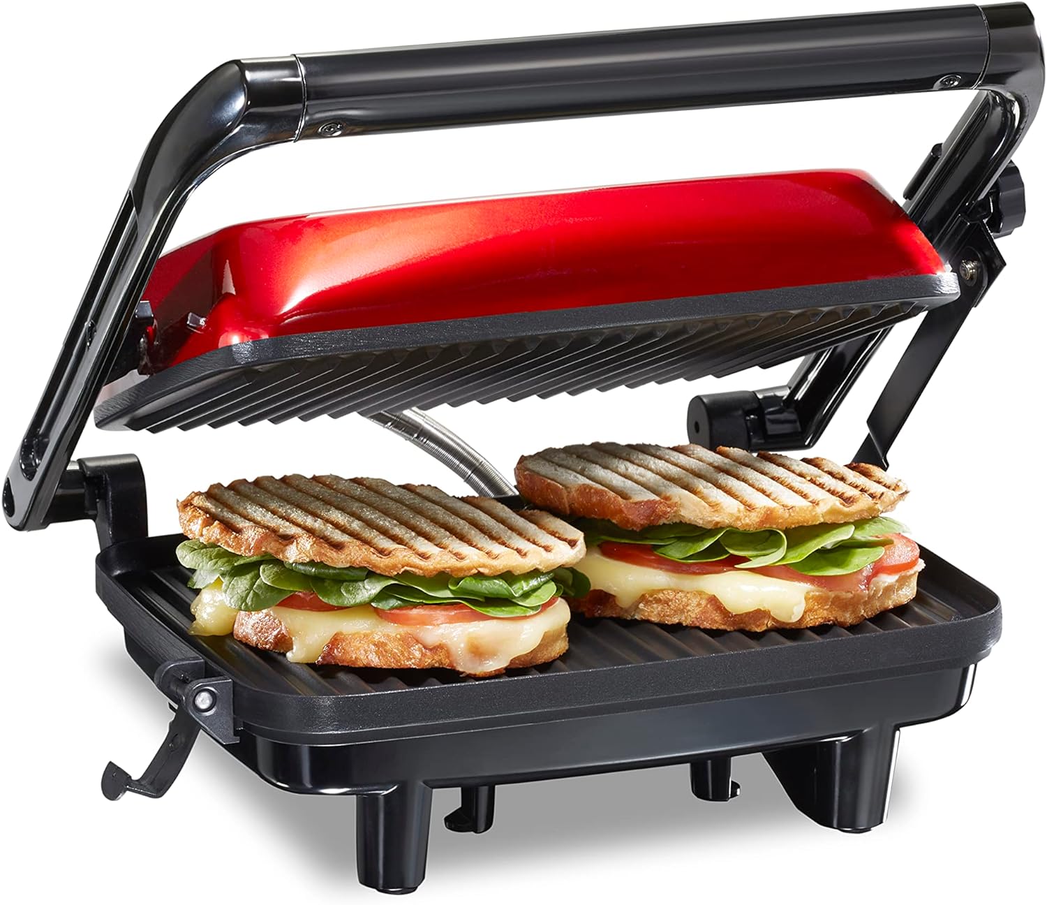 Hamilton Beach Sandwichera y Prensa para Panini con Parrillas Antiadherentes de 25.4 x 20.32 cm, Roja (25462Z)