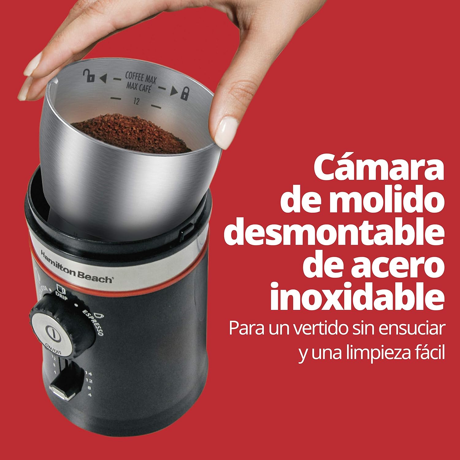 Hamilton Beach Molino de Café Manos Libres con Configuraciones de Molido, Negro (80393)