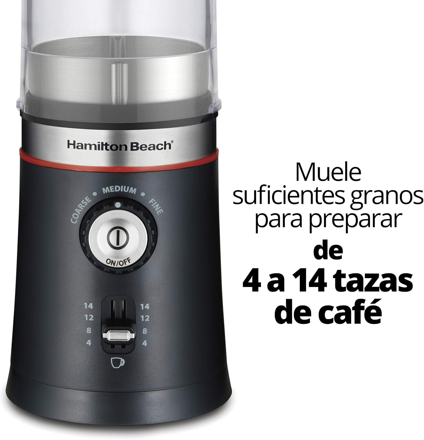 Hamilton Beach Molino de Café Manos Libres con Configuraciones de Molido, Negro (80393)