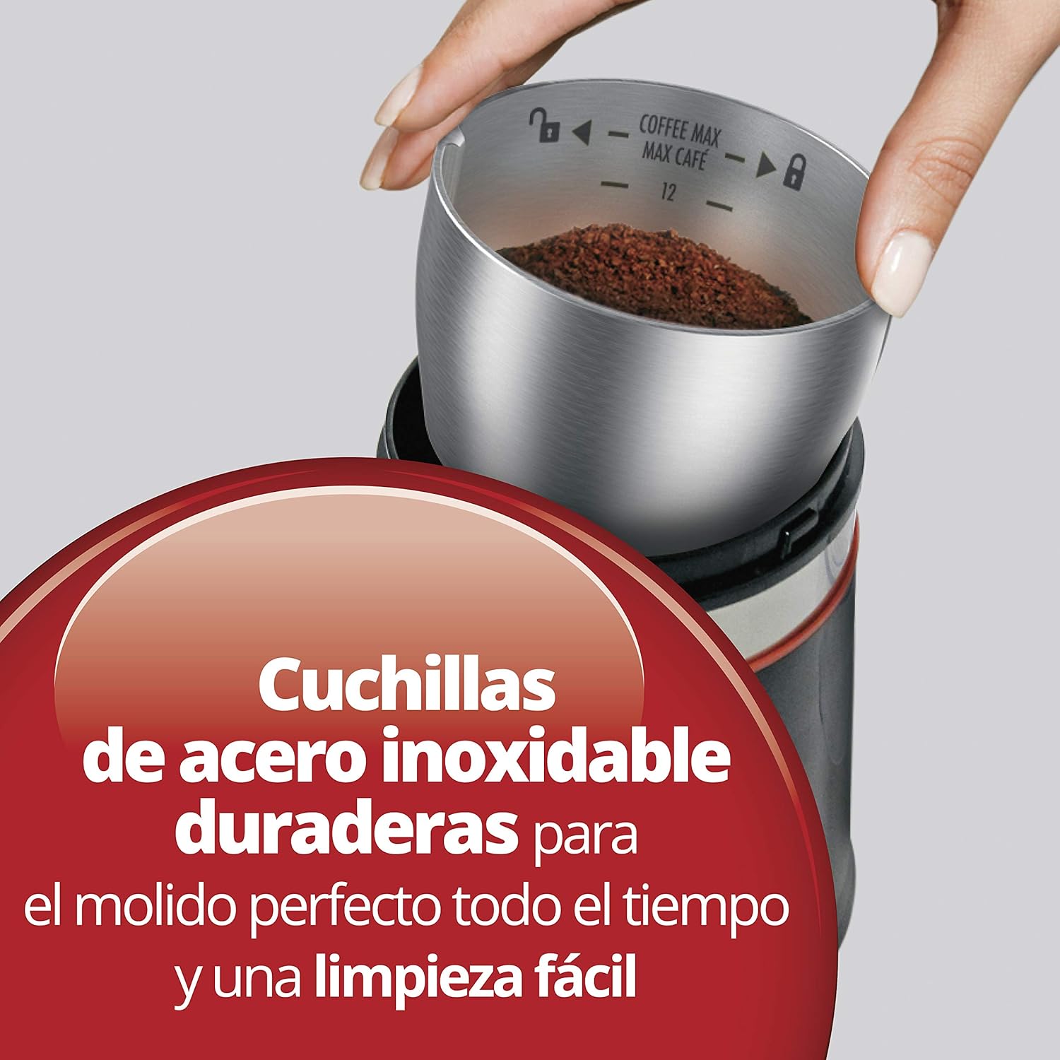 Hamilton Beach Molino de Café Manos Libres con Configuraciones de Molido, Negro (80393)