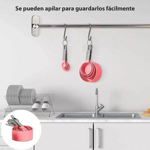 Juego De Cuchara Y Taza Medidora Balanza Electrónica 11 pzs Rosa
