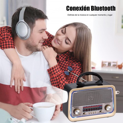 Radio Am Fw Sw Usb Bluetooth Mp3 Tf Recargable Vintage Retro NEGRO