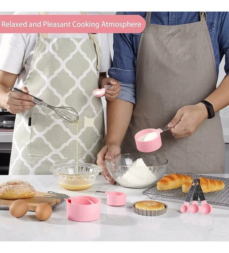 Juego De Cuchara Y Taza Medidora Balanza Electrónica 11 pzs Rosa