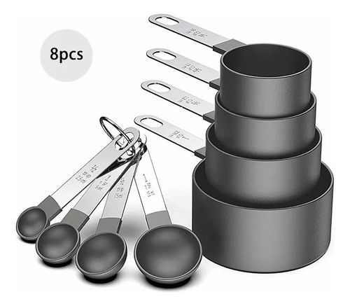 Tazas Medidoras Y Cucharas De Reposteria 8 pzs Color Negro
