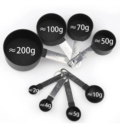 Tazas Medidoras Y Cucharas De Reposteria 8 pzs Color Negro