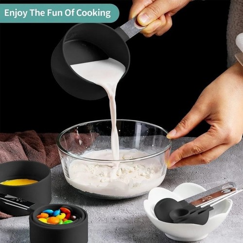 Tazas Medidoras Y Cucharas De Reposteria 8 pzs Color Negro