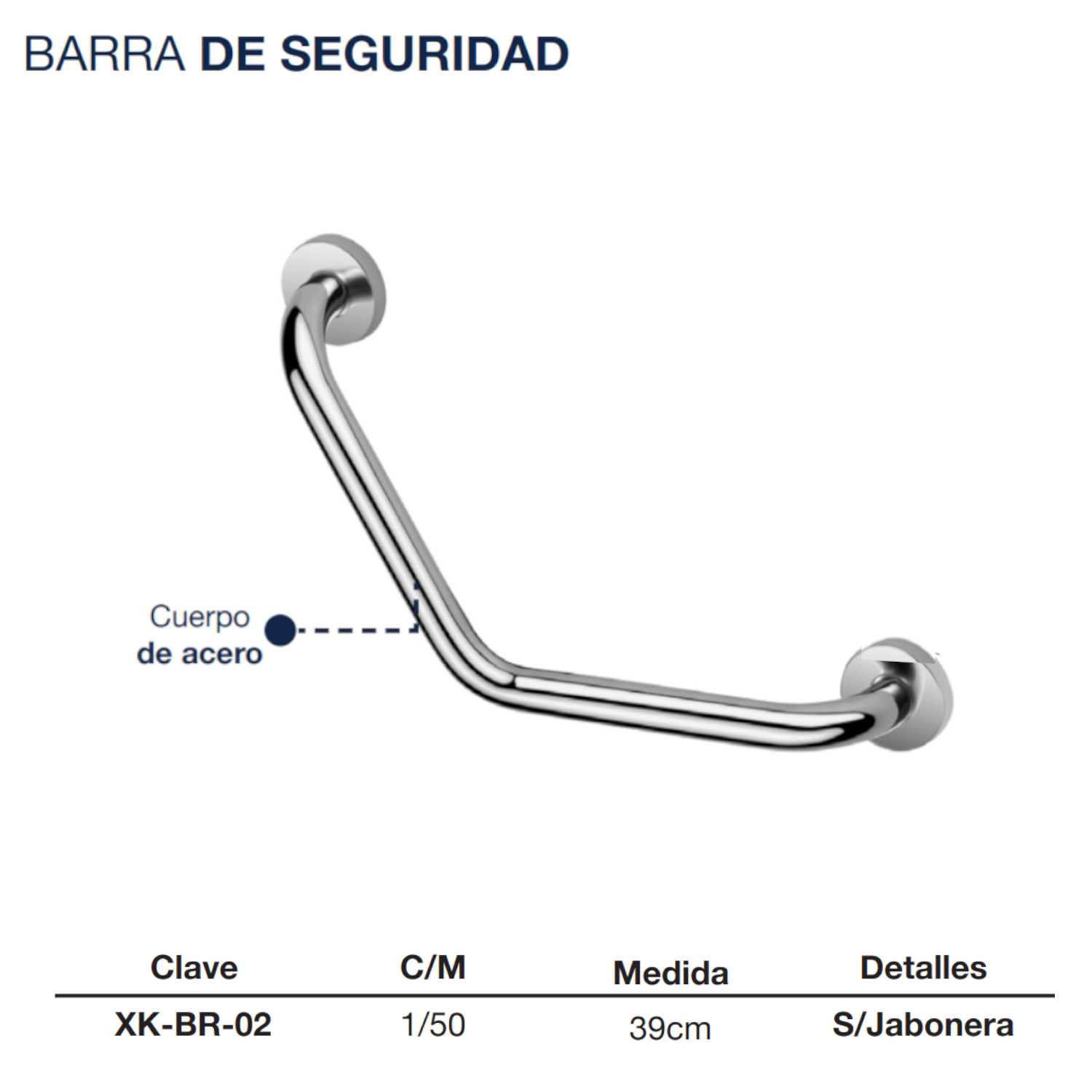 Barra Seguridad Baño Agarradera 39 Cm Acero Inoxidable Cromada.