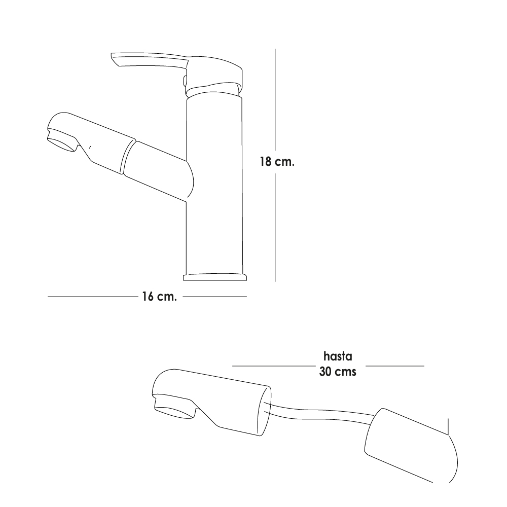 Grifo mezclador para lavabo agua frí­a/caliente extraible chico MK2306BN