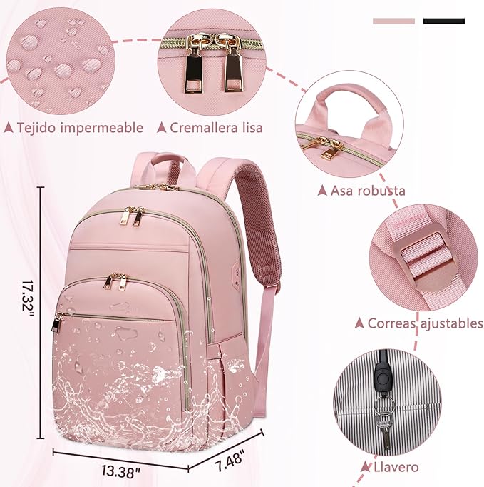 A Mochila portátil para Mujer Mochila de Viaje de 15.6 Pulgadas con Puerto USB