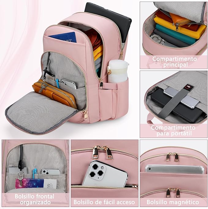 A Mochila portátil para Mujer Mochila de Viaje de 15.6 Pulgadas con Puerto USB