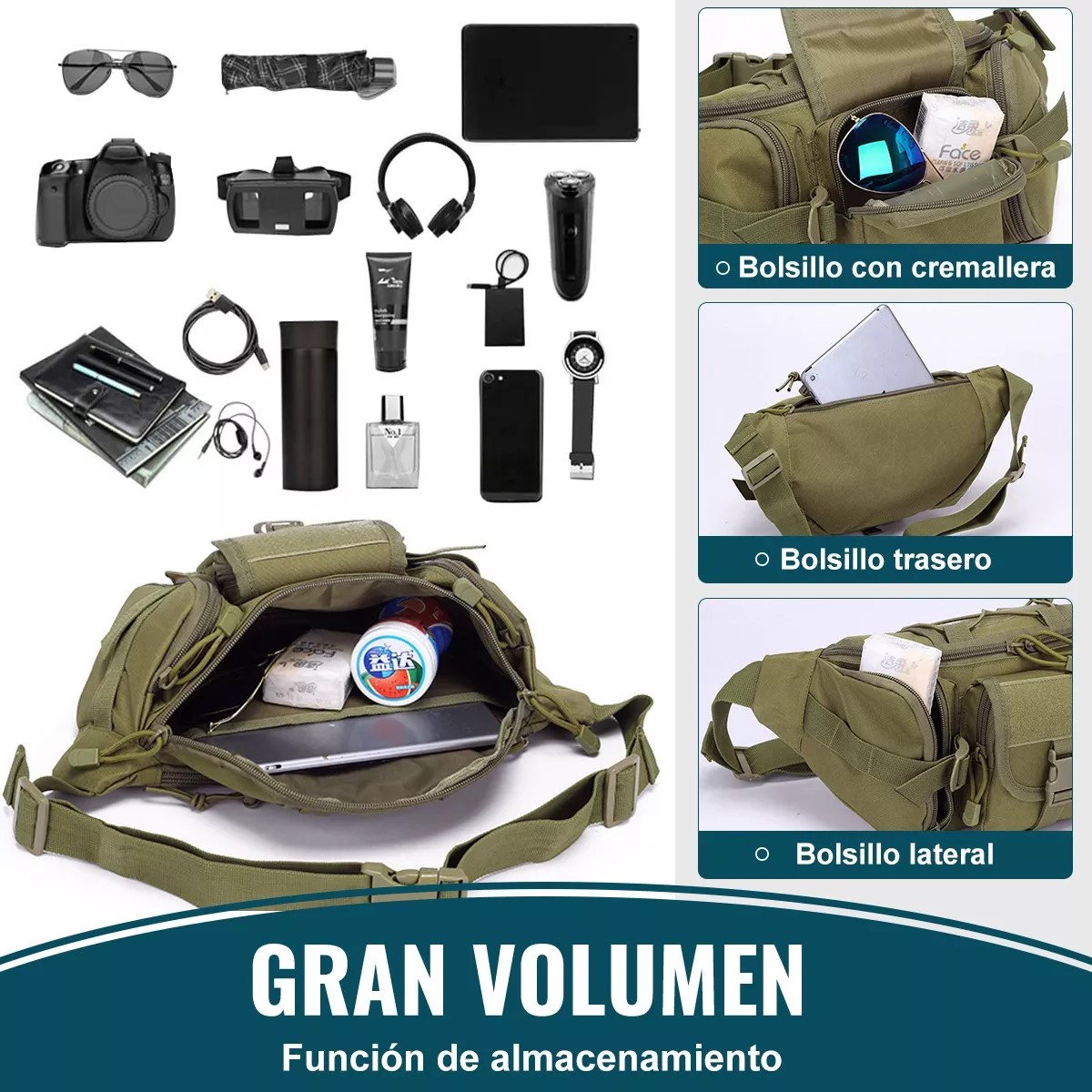 Cangurera bolso mochila táctica verde moto pecho táctico resistente desgaste ciclismo riñonera