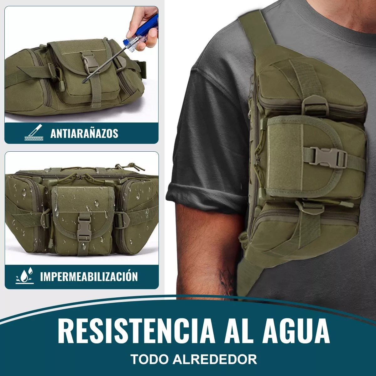 Cangurera bolso mochila táctica verde moto pecho táctico resistente desgaste ciclismo riñonera