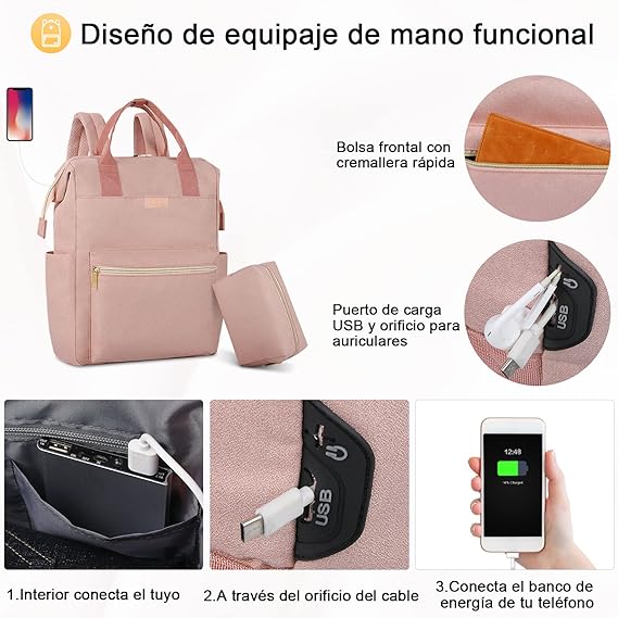 A Mochila De Mujer Para Laptop 15.6 inch Antirrobo De Viaje Impermeable Escolar Para Mujer Bolsa Para Laptop Con USB