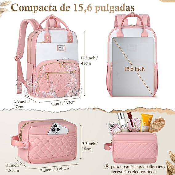 A Mochila para Laptop de 15,6 para Mujeres con Puerto de Carga USB,