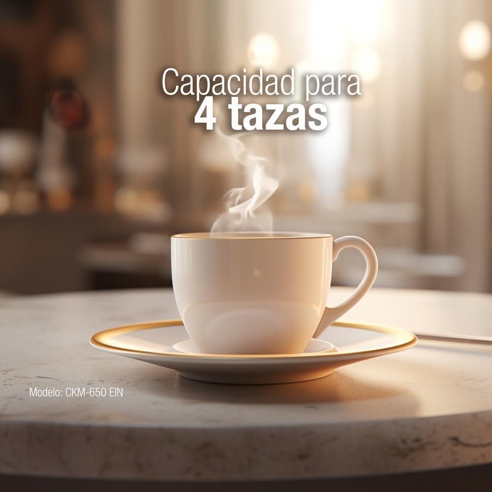 Koblenz Cafetera Espresso y Cappuccino, 4 Tazas, 3.5 Bares de Presión, 800 W, Negro/Acero Inoxidable (CKM-650 EIN)