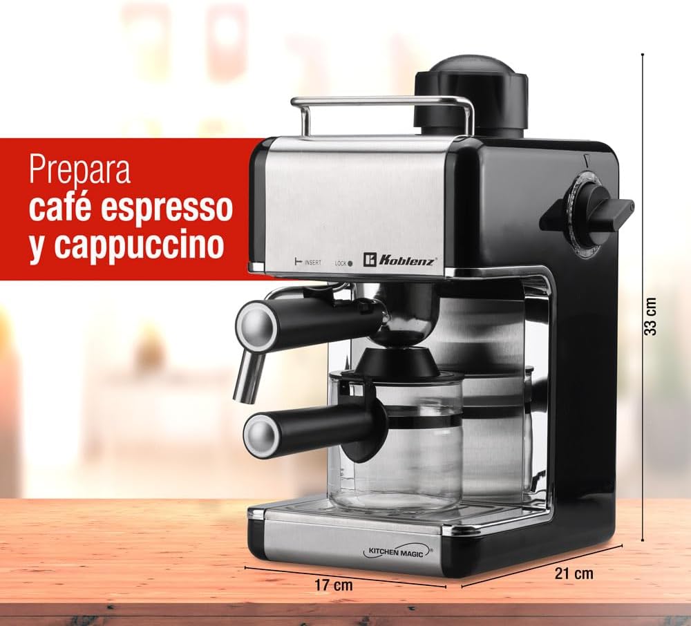 Koblenz Cafetera Espresso y Cappuccino, 4 Tazas, 3.5 Bares de Presión, 800 W, Negro/Acero Inoxidable (CKM-650 EIN)