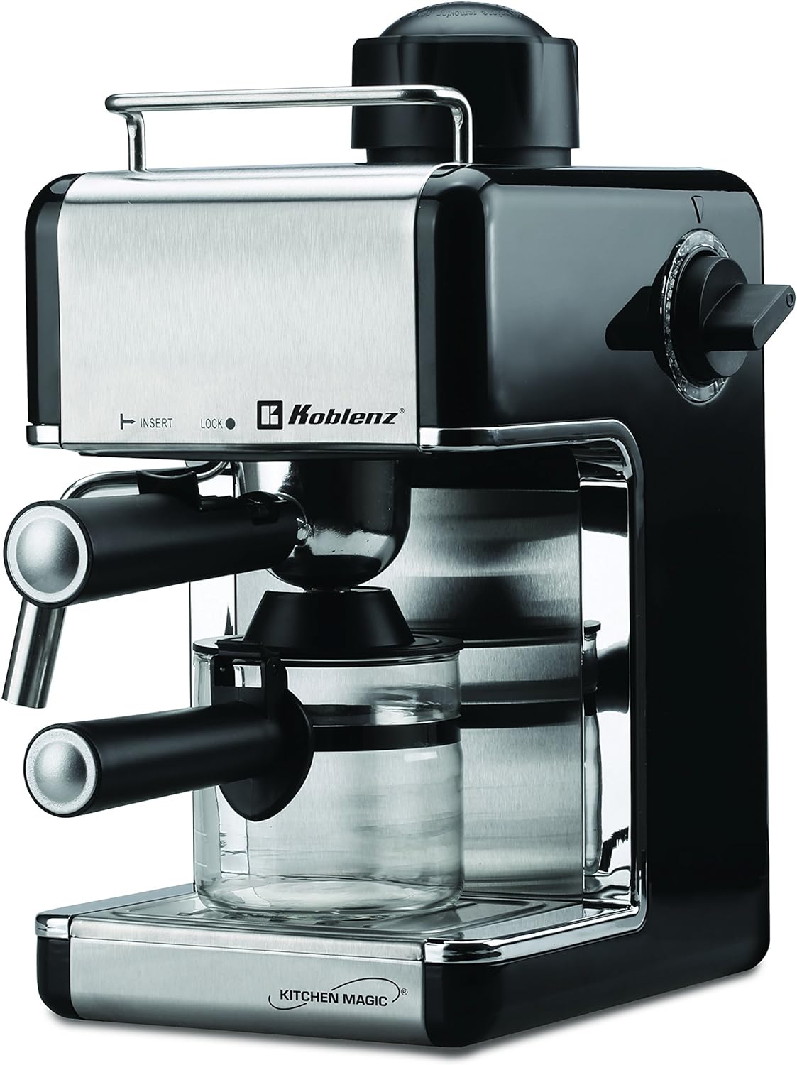 Koblenz Cafetera Espresso y Cappuccino, 4 Tazas, 3.5 Bares de Presión, 800 W, Negro/Acero Inoxidable (CKM-650 EIN)
