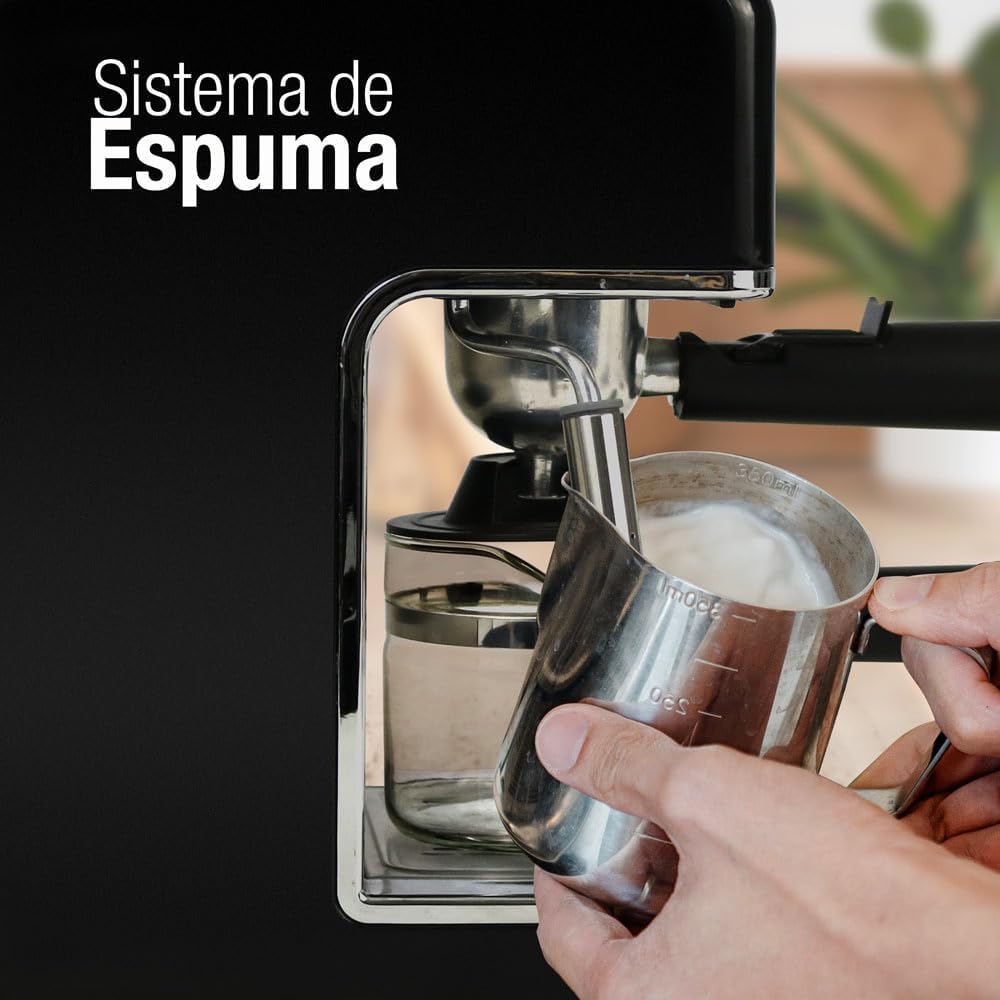 Koblenz Cafetera Espresso y Cappuccino, 4 Tazas, 3.5 Bares de Presión, 800 W, Negro/Acero Inoxidable (CKM-650 EIN)