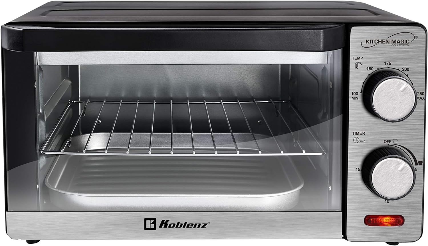 Koblenz Horno Tostador Eléctrico de 4 Rebanadas, 10 L, 1000 W, Timer de 15 Minutos, Acero Inoxidable (HKM-1000)