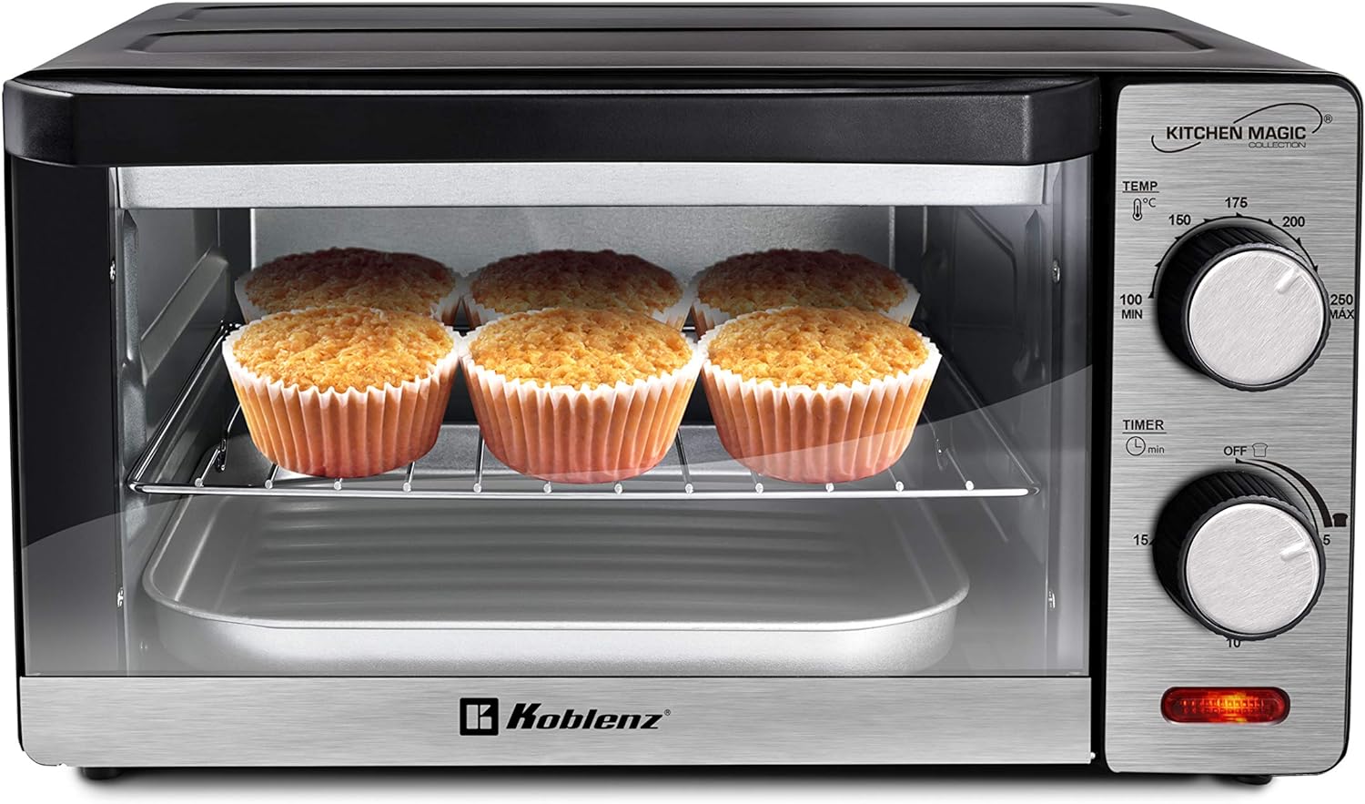 Koblenz Horno Tostador Eléctrico de 4 Rebanadas, 10 L, 1000 W, Timer de 15 Minutos, Acero Inoxidable (HKM-1000)