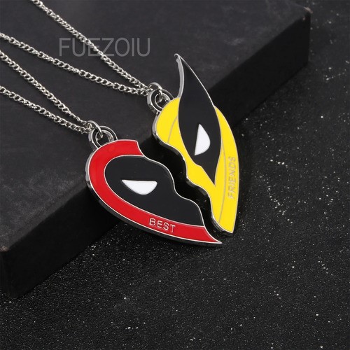 2pz Collar Amistad Dije Acero Inoxidable Corazón Mejor Amigo DEADPOOL
