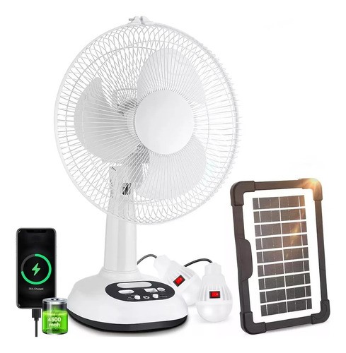 Ventilador Solar Recargable De Mesa Cargador De Celular BLANCO