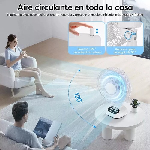 Ventilador Solar Recargable De Mesa Cargador De Celular BLANCO