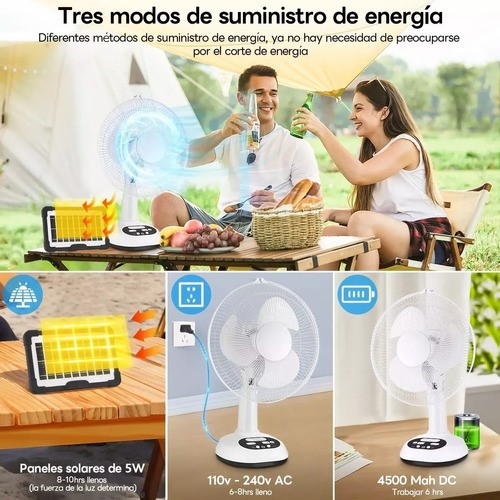 Ventilador Solar Recargable De Mesa Cargador De Celular BLANCO