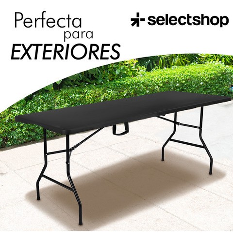 Mesa Plegable Plástico Tipo Portafolio 1.80m Portátil Jardín Color Negro