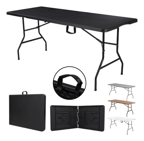 Mesa Plegable Plástico Tipo Portafolio 1.80m Portátil Jardín Color Negro
