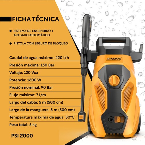 Hidrolavadora Electrica Alta Presion 2000 Psi 1600W 120V AMARILLO/NEGRO