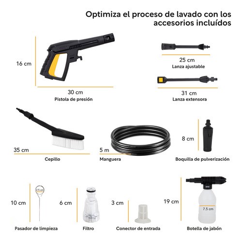 Hidrolavadora Electrica Alta Presion 2000 Psi 1600W 120V AMARILLO/NEGRO