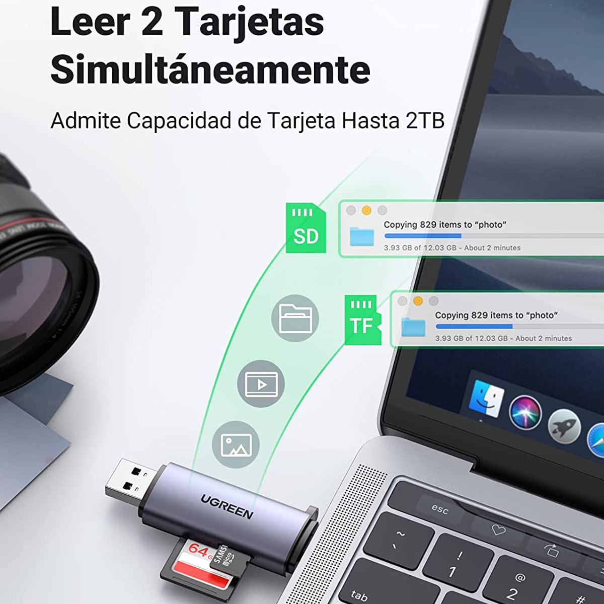 Lector Tarjetas Usb-c Usb-a 5gbps Tf Sd Microsd Sdxcs Dhc