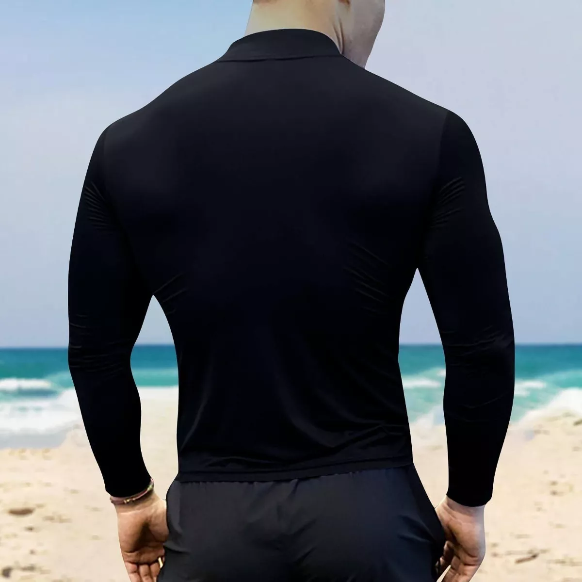 Playera Licra Deportiva Correr Compresión Manga Larga Gym Negro M Grande