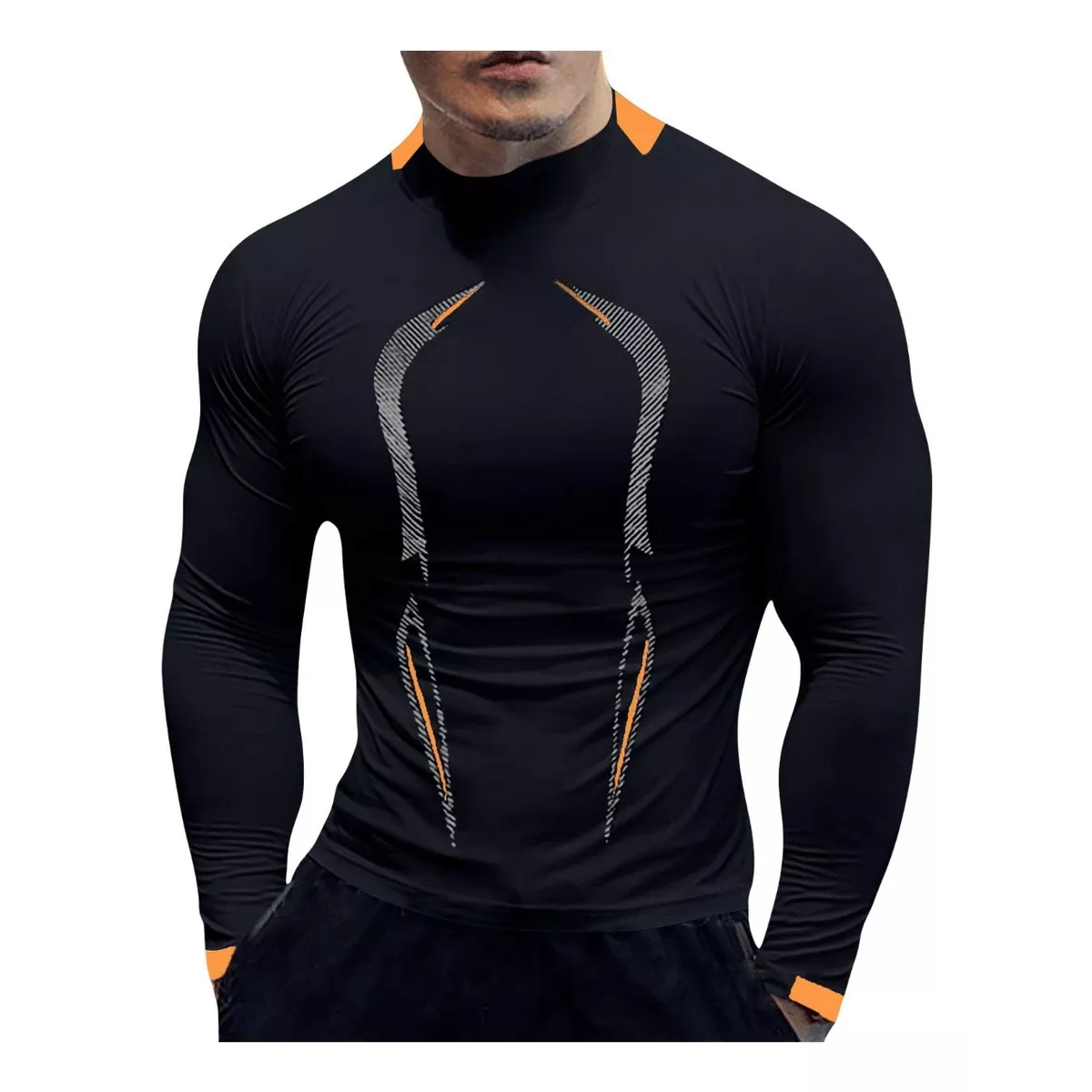 Playera Licra Deportiva Correr Compresión Manga Larga Gym Negro M Grande