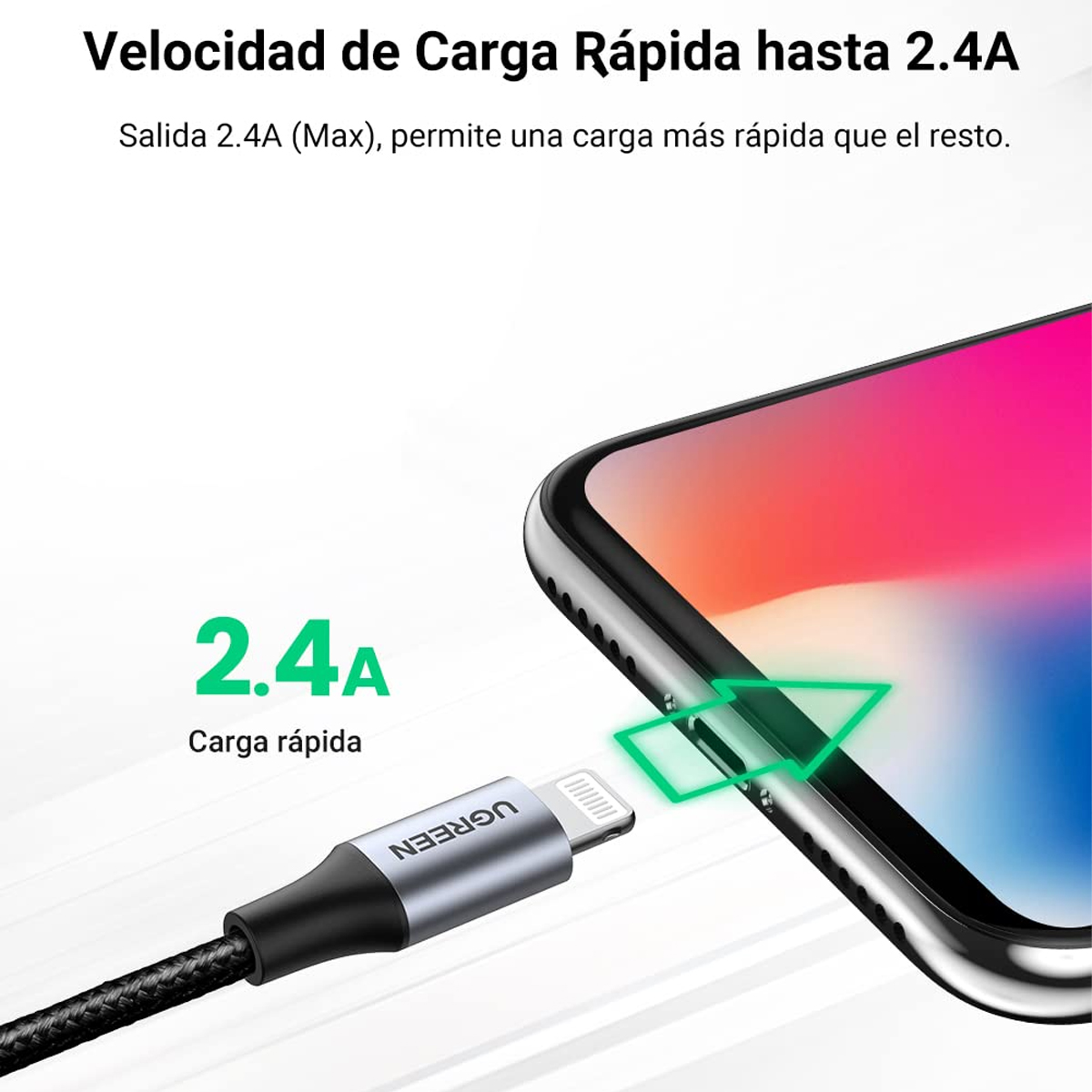 Ugreen Cable Carga Rapida Usb A A Lightning 1m Mfi Color Negro