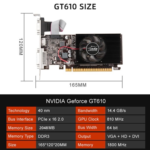 Tarjeta Grafica GT610 2GB DDR3 HDMI, VGA, DVI - Jingsha
